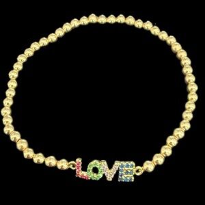 TOVA Malibu “LOVE” Swarovski Crystal Gold-filled Beaded Stretchy Bracelet